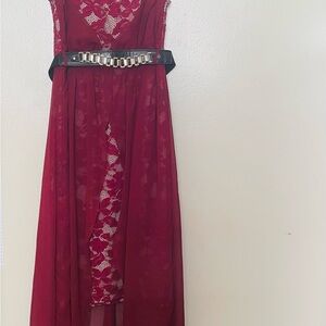 Elegant Strapless Red Lace Dress